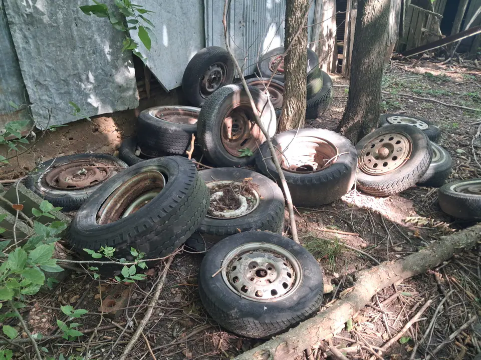 Old tires ready for removal